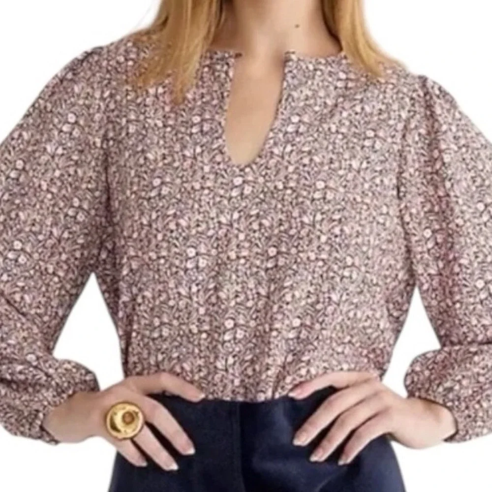 J. Crew Puff-sleeve Satin-back Crepe Top in‎ Floral Flourish L